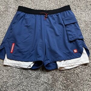 YoungLA Athletic Shorts Mens Medium Blue Lined Cargo Pockets Gym Running Workout